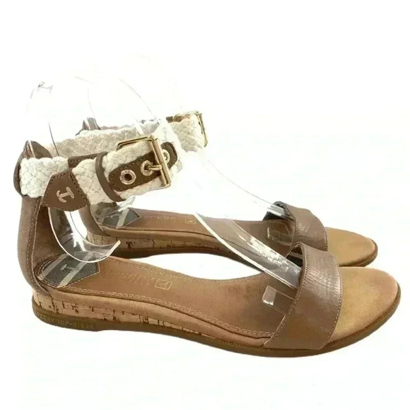 Sperry womens sandals size 5.5 brown leather nautical ankle strap cork wedges - Picture 13 of 13